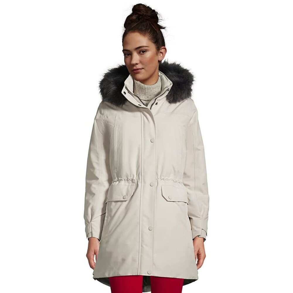 NWOT Lands End Women's Expedition Down Waterproof Winter Parka Cream Sz XL Tall